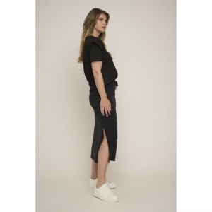 Midi length skirt with slits - Black