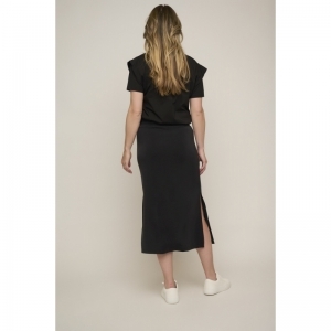 Midi length skirt with slits - Black