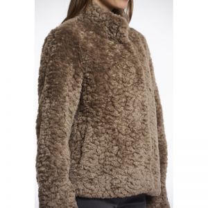 Faux fur jacket with high neck - Toffee