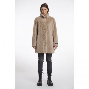Single breasted fake fur coat - Oat