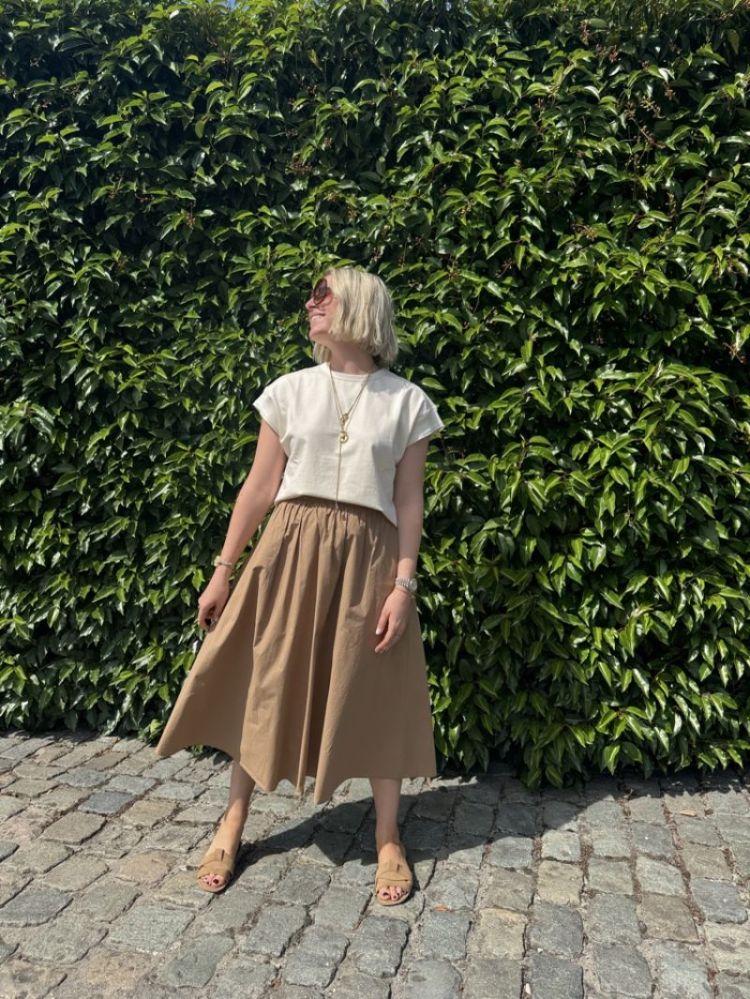 flared cotton skirt camel
