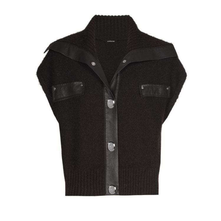 Cardigan trui met vegan leathe 30 Coffee