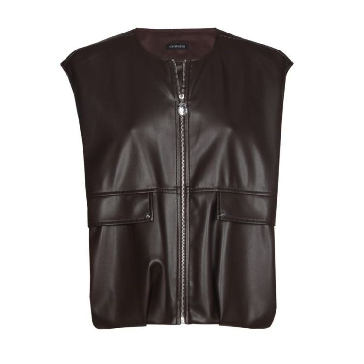Mouwloze jas in vegan leather 31 Brown