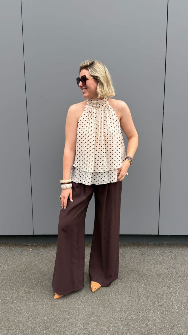 voile top bolletjes beige